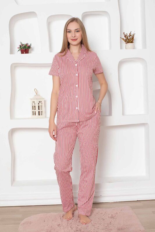 Çizgili Kısa Kollu Gömlek Pijama Takımı