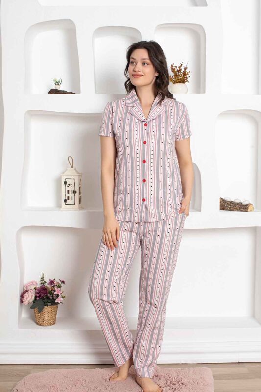 Çizgili Kısa Kollu Gömlek Pijama Takımı