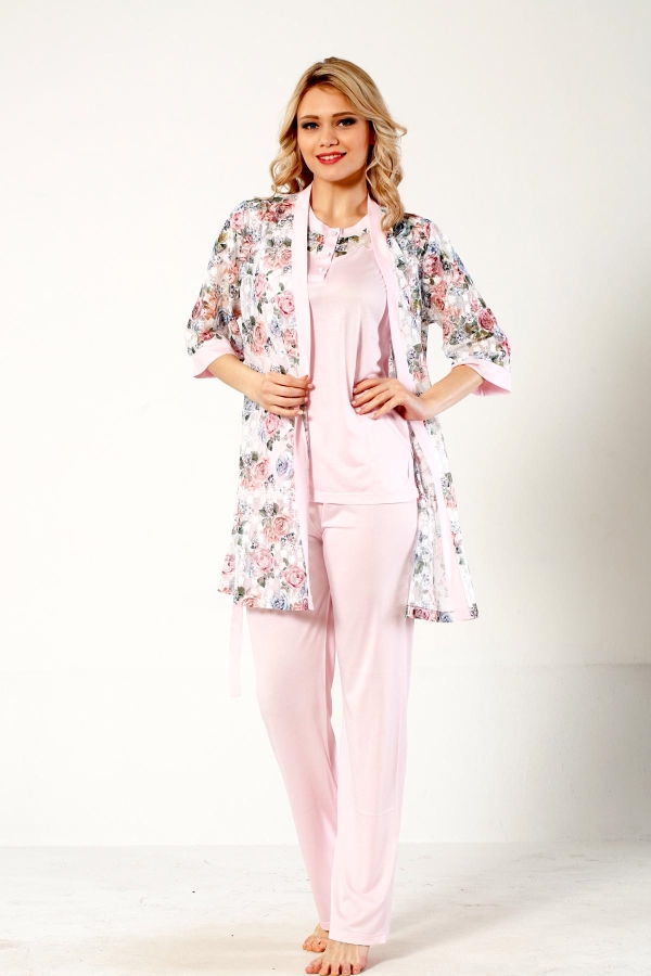 Pembe Dantel Sabahlıklı Kutulu Kadın Pijama Takımı 