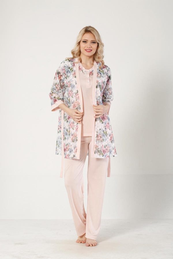 Vizon Dantel Sabahlıklı Kutulu Kadın Pijama Takımı