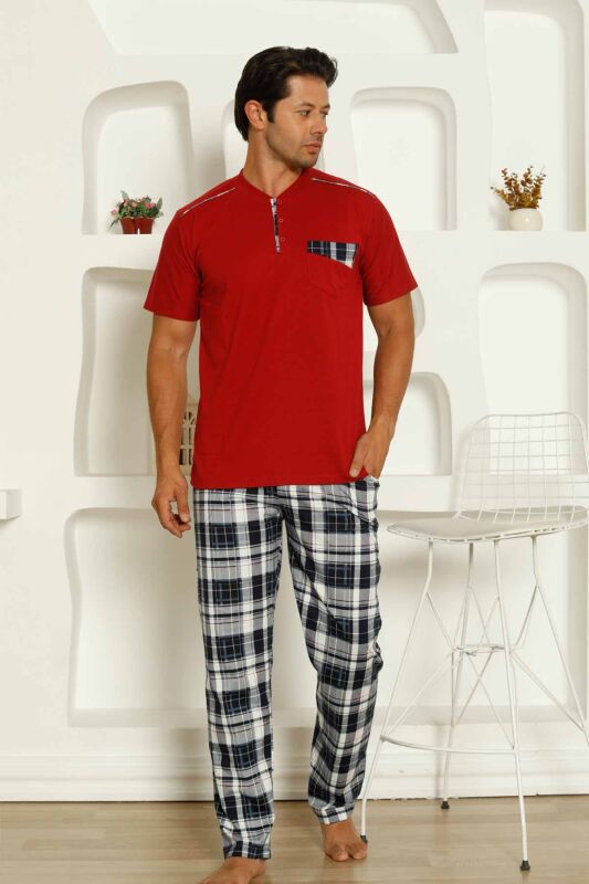 Bordo Kareli Uzun Kollu Erkek Pijama Takımı 