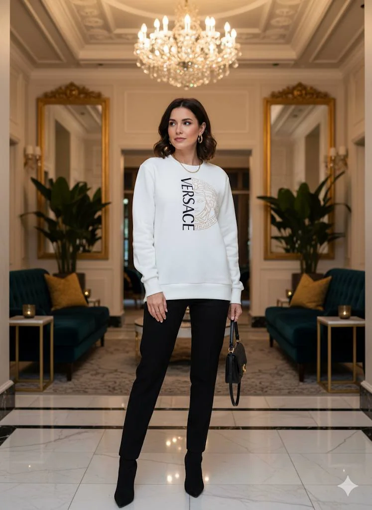 KIŞLIK ŞARDONLU YETİŞKİN SWEATSHIRT VERSACE BEYAZ